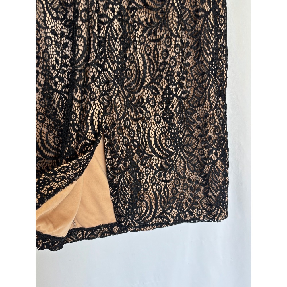Rachel Rachel Roy Black Lace Cold Shoulder Midi Sheath Dress Tan Lining Size 10 - Picture 4 of 12